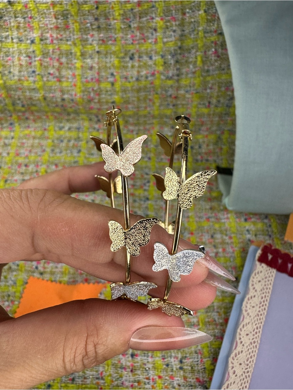 Gold Butterfly Hoop Earrings for Women - Elegant Gold Tone